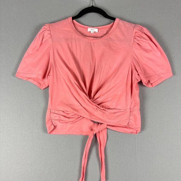 ALC Monica Cropped Top Womens Large Pink Cotton Short Sleeve Back Tie Casual - Picture 1 of 16